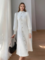 Ribbed Knit Mock Neck Midi Dress