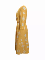 Notched 3/4 Sleeve Midi Dress