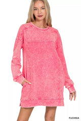 Zenana French Terry Acid Washed Dress with Pockets