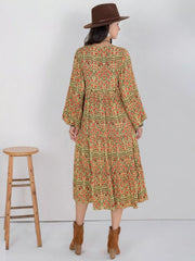 Floral Tiered Midi Dress with Balloon Sleeves
