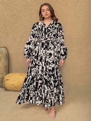 Plus Size Floral Print Balloon Sleeve Maxi Dress