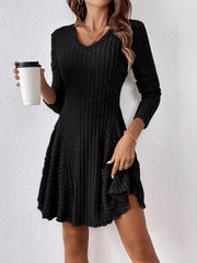 Ribbed Knit Long Sleeve A-Line Dress