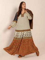 Plus Size Notched Balloon Sleeve Maxi Dress