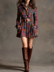 Plaid Long Sleeve Shirt Dress
