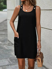 Sleeveless Button Detail Dress with Pockets