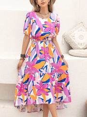 Printed Round Neck Top and Skirt Set