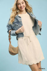 Umgee Linen Blend Scallop Hem Mini Dress