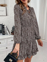 Ruffle Hem Tie Neck Mini Dress