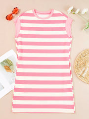 Stripe Cap Sleeve Pocketed Shift Dress