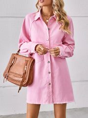 Button-Down Raw Hem Denim Dress