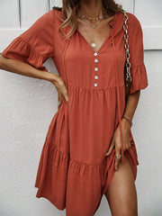 Boho Ruffle Sleeve Button Down Tiered Mini Dress
