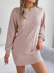 Diamond Cable Knit Sweater Dress with Long Sleeves