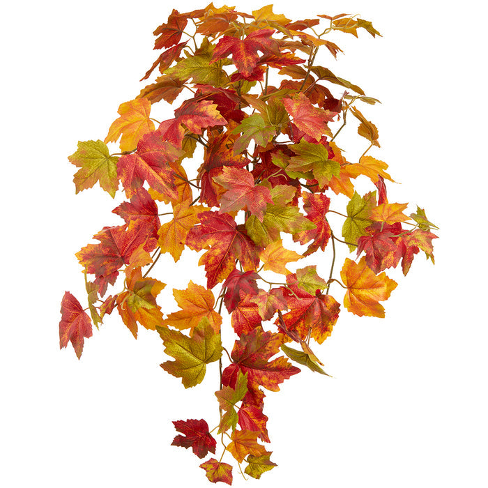 Silk flame orange green maple leaf hanging bush outdoor safe for farmhouse transitional fall home decor from Magnolias Home Decor