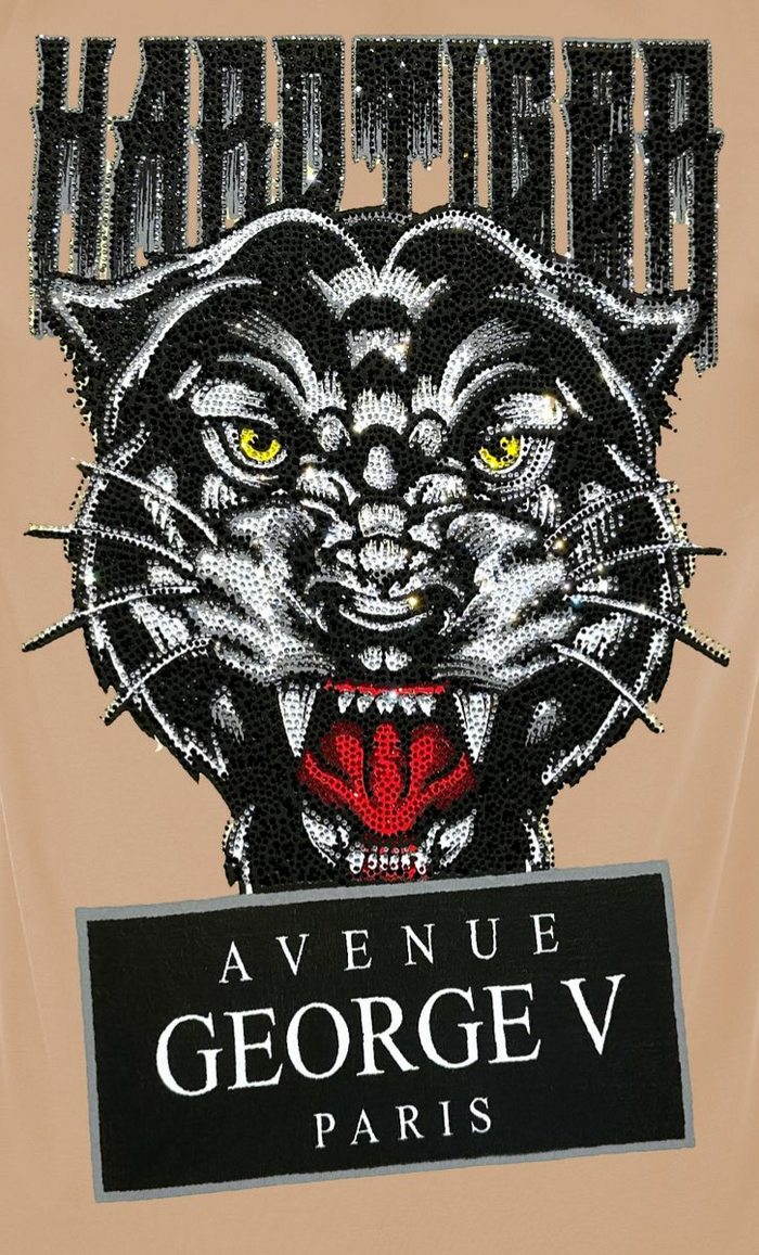 Beige George V 'Hard Tiger' Tee with tiger and panther graphic, casual men's T-shirt from GEORGE V.