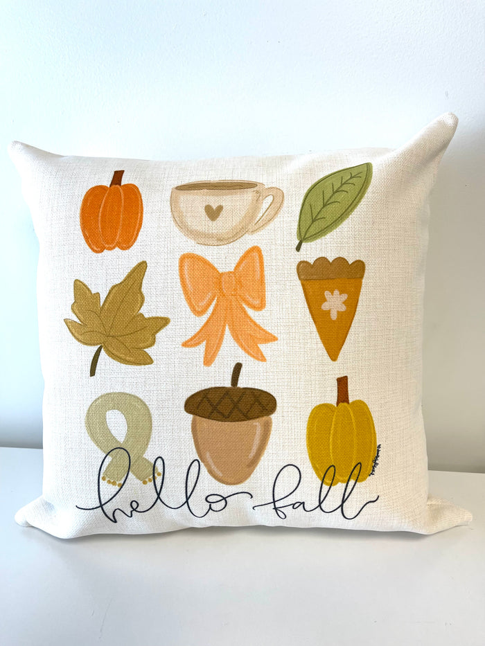 Cotton hello fall accent pillow 18 inch square for farmhouse traditional home decor from Magnolias Home Decor
