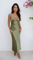 Olivienne Satin Maxi Dress - Green