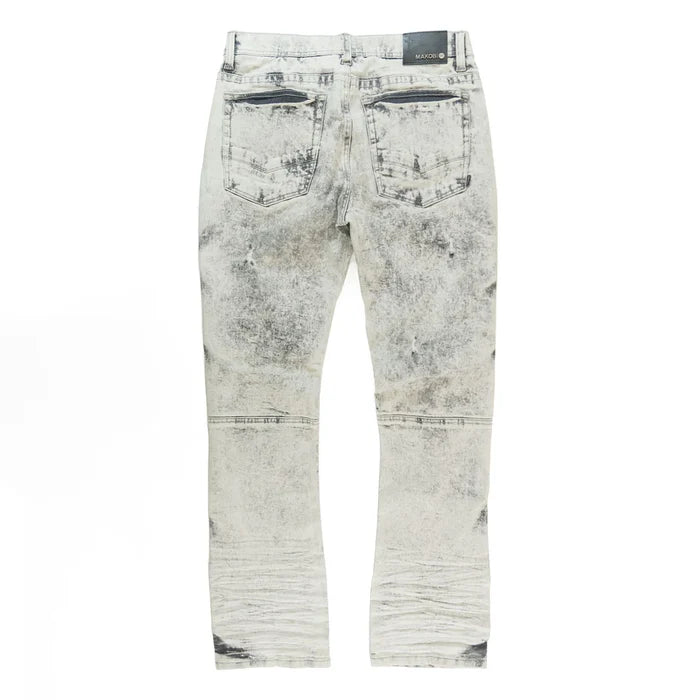 Gray Makobi Bruno denim jeans with classic fit and stitching, displayed flat on a neutral background.