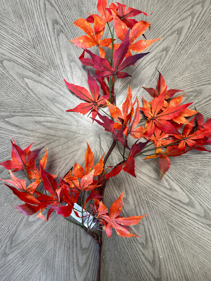 Silk orange green mini maple leaf spray outdoor safe for farmhouse transitional fall home decor from Magnolias Home Decor
