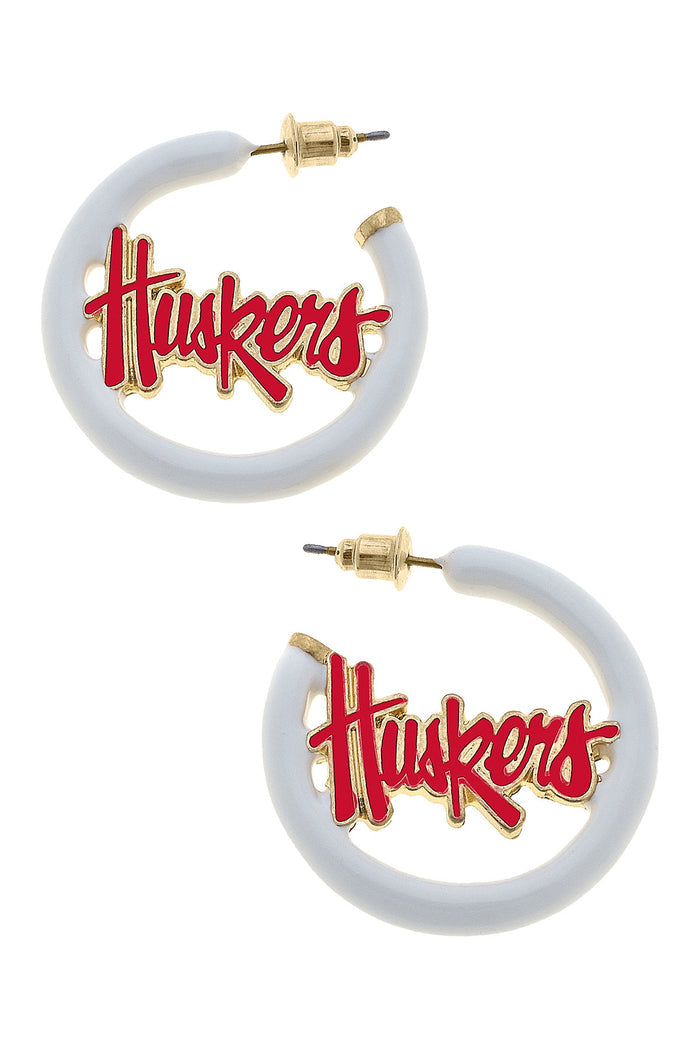 Canvas Style Nebraska Huskers red enamel logo earrings for game day gift from Magnolias Home Decor