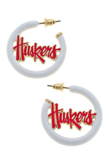 Canvas Style Nebraska Huskers red enamel logo earrings for game day gift from Magnolias Home Decor