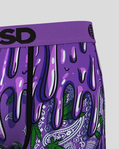 PSD Underwear Purp Nectar boxers in multi-color with bold patterns, casual men's accessories, and comfortable fit.