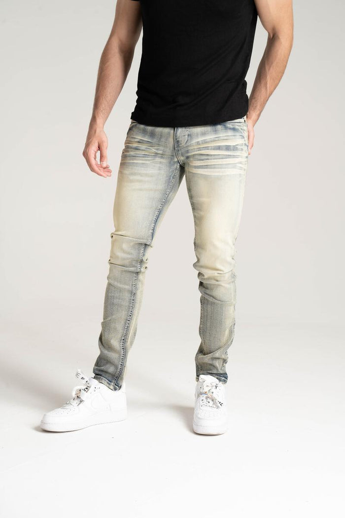 Spark Stretch Basic Denim in Rustic Blue, a pair of stylish SPARK denim jeans showing a fitted design and classic denim texture.