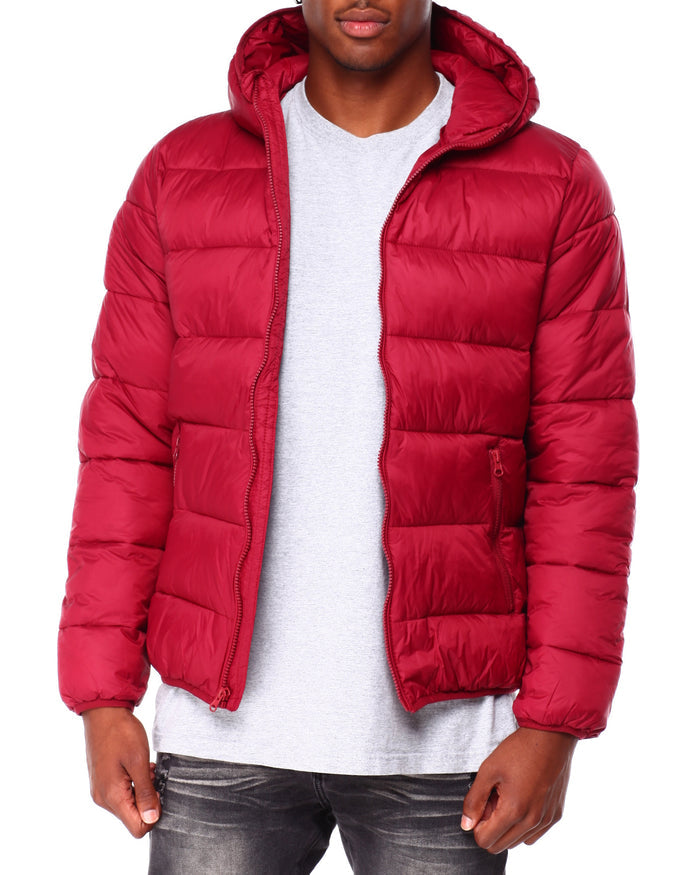 Clearance Switch Essential puffer jacket in black, lightweight insulated outerwear with a stand collar and zip closure.